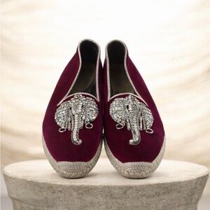 CHRISTIAN LOUBOUTIN Velvet ElephantCrystal Espadrilles Red Size 8 Rare Statement